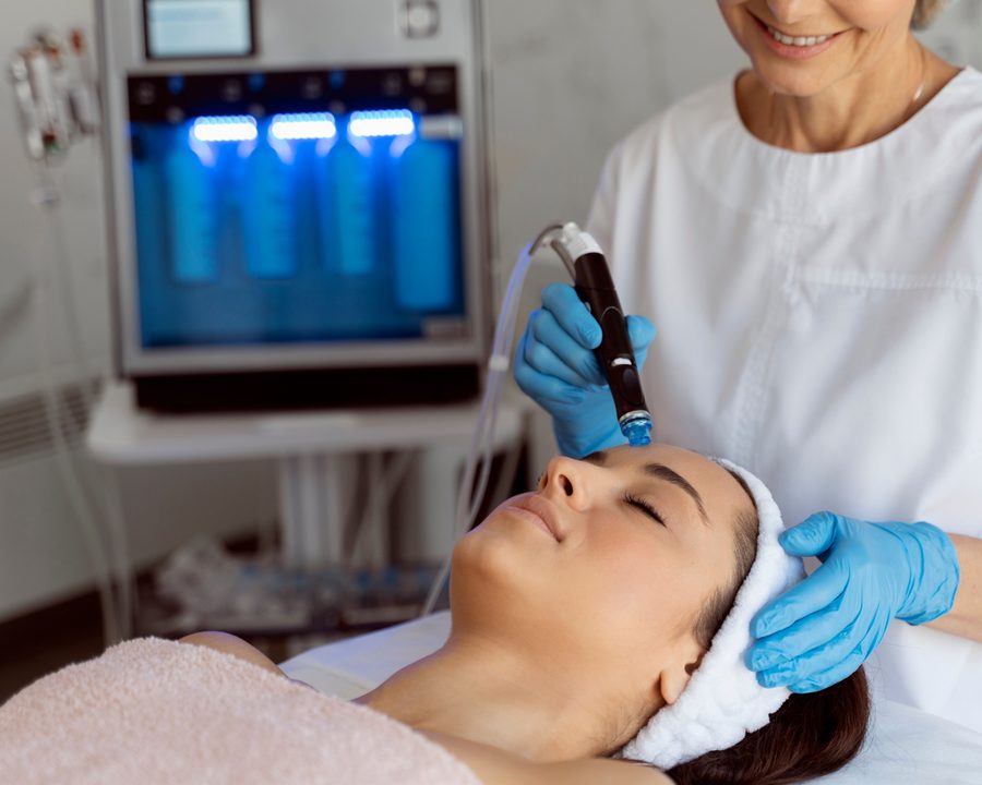Patient receiving a HydraFacial treatment at The Piazza Center in Austin